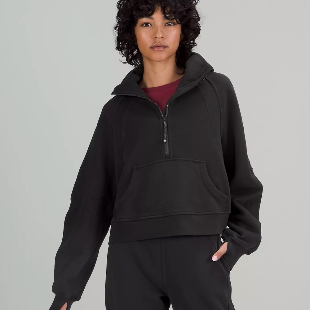 Women's Black Lululemon Scuba Funnel Neck Half Zip, Size M/L